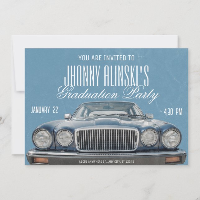 Bleu Classic voiture graduation Invitation (Devant)