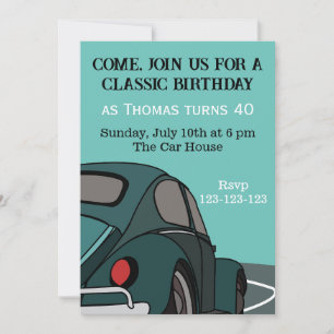 Bleu classique voiture Invitation d'anniversaire