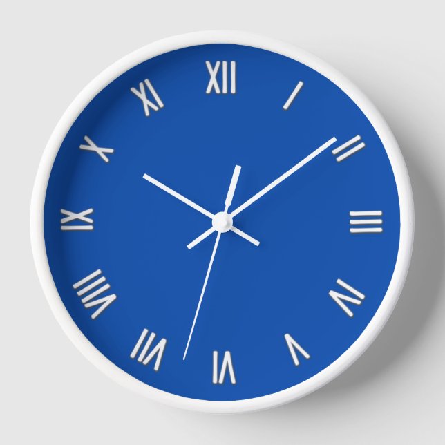 Bleu Cobalte massif Chiffres blancs ronds Horloge  (Recto)