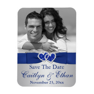 Bleu, Coeurs d'argent Sauvez la date Photo Magnet