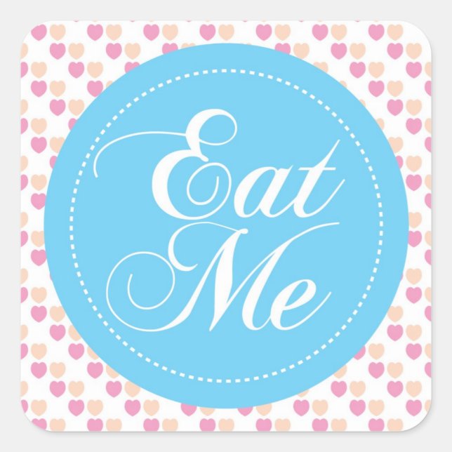 Bleu Coeurs 'Mange-Moi' Bonbons Buffet Sticker (Devant)