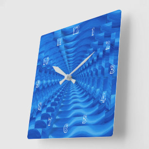 Bleu Concentré Carré Horloge murale