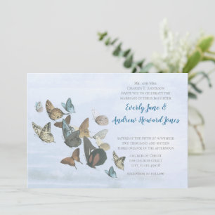 Bleu Copper Faire-part de mariage papillon Or