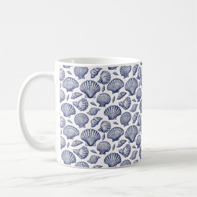 Bleu Coquillage Thématique Café Mug (Gauche)
