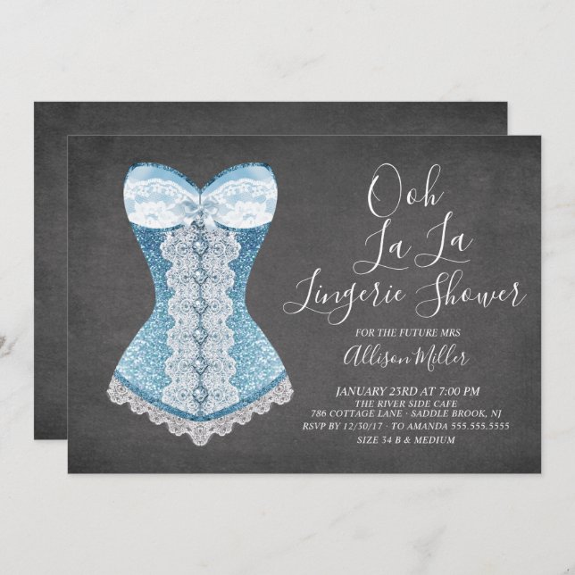 Bleu Corset Lingerie nuptiale Douche Invitation (Devant / Derrière)