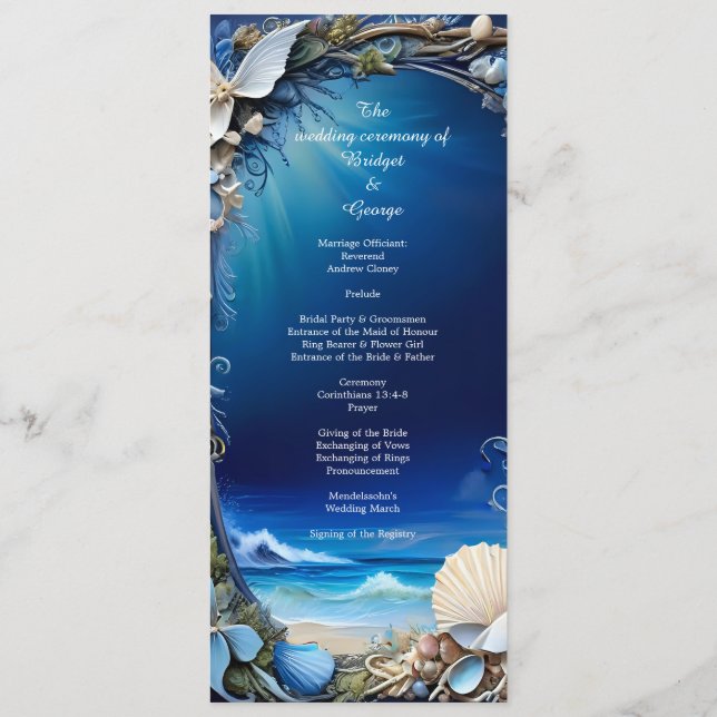 bleu côtier programme de mariage et menu (Dos)