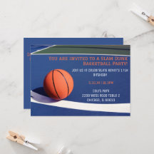 Bleu cour basket invitations anniversaire