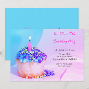 Bleu Cupcake Colorful 30e anniversaire invitation