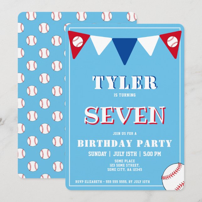Bleu Cute Baseball Anniversaire Invitation Anniver (Devant / Derrière)