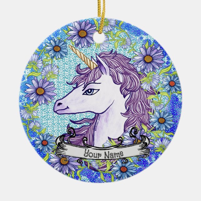 Bleu Daisy Unicorne ornement (Devant)