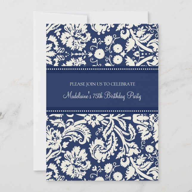 Bleu Damask 75e anniversaire Invitations (Devant)