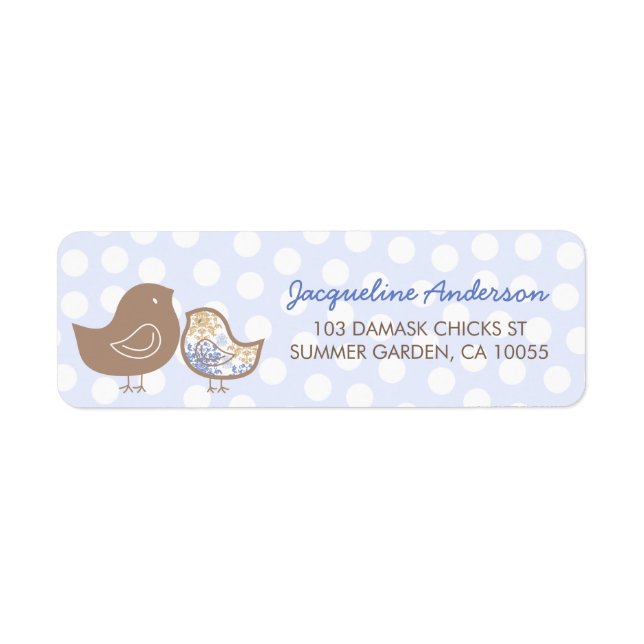 Bleu Damask Chicks Garçon Baby shower Étiquettes d (Devant)