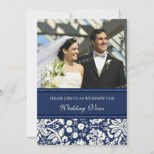 Bleu Damask Photo Mariage Vow Renewal Invitations