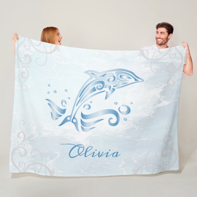 Bleu dauphin Couverture en polaire personnalisée (En situation)