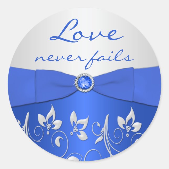 Bleu de cobalt et floral d'argent Sticker rond de  (Devant)