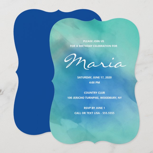 Bleu de la Marine Aquarelle ombre Invitation d'ann (Devant / Derrière)