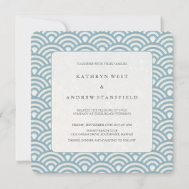 Bleu de mer + Blanc Motif Beach Invitation de mari