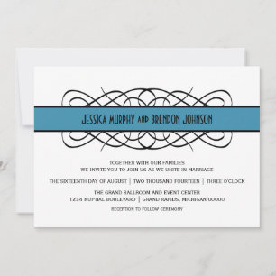 Bleu Déco Flourish Wedding Invitation