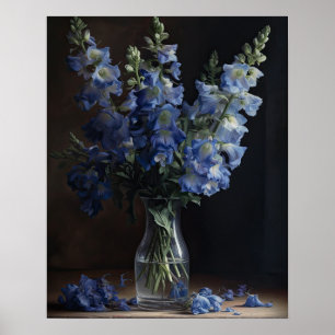 Bleu Delphinium Fleurs Art Imprimer Poster