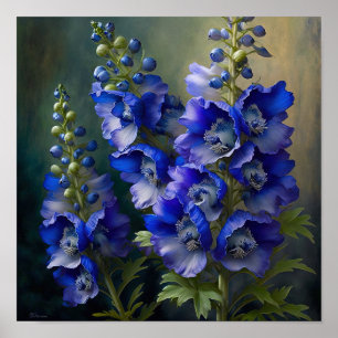 Bleu Delphinium Fleurs Art Imprimer Poster