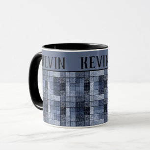 Bleu, denim, tartan, plaid. Tasse à café à deux to