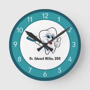 Bleu Dentiste Bureau Personnalisé Horloge ronde