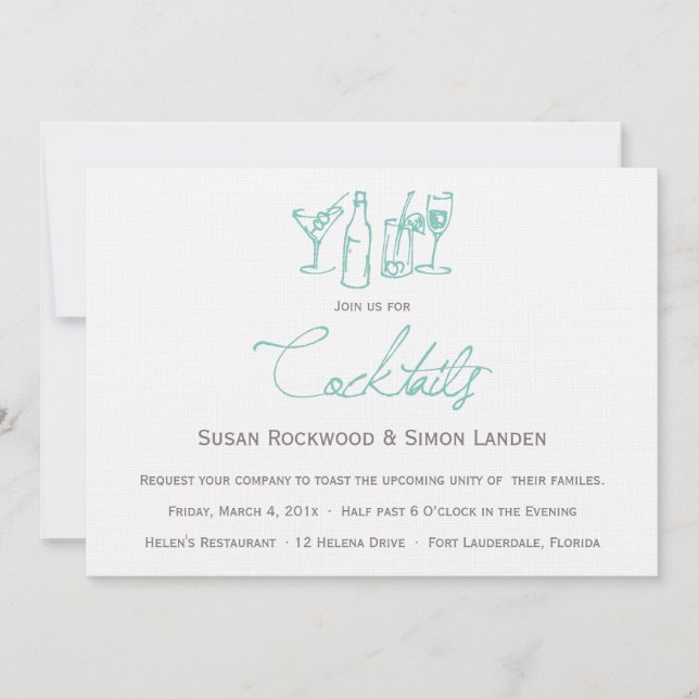 Bleu des invitations | de cocktail de mariage (Devant)