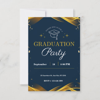 Bleu d'or Invitation de la fête de graduation