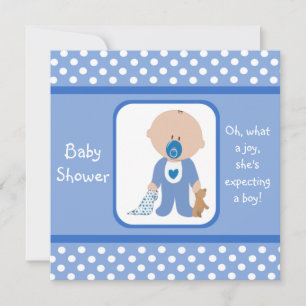 Bleu Dots caucasien Invitations de douches pour bé
