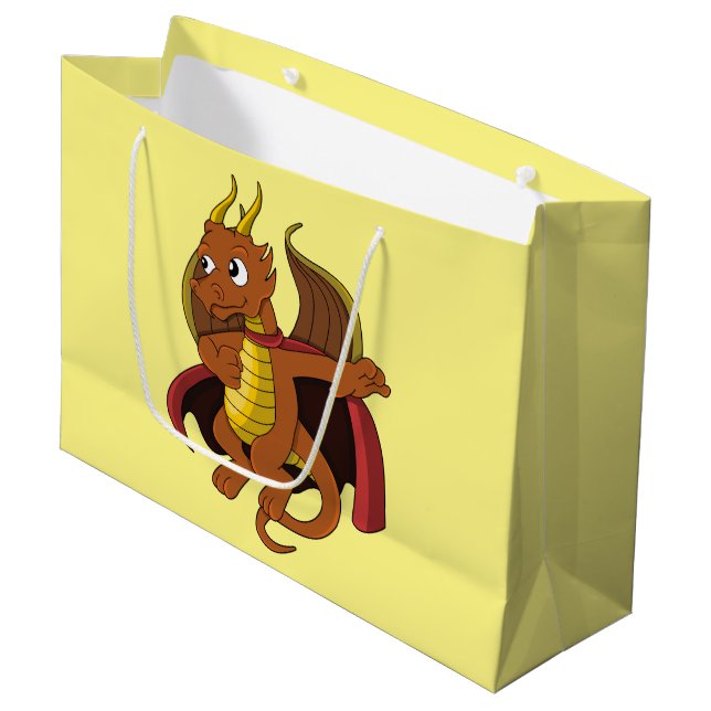 Bleu Dragon Cartoon Grand Sac Cadeau (Devant Angle)
