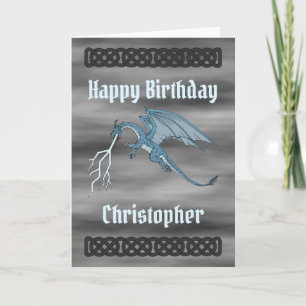 Bleu Dragon cracher la foudre Carte d'anniversaire