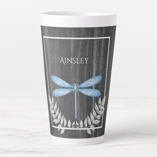 Bleu Dragonfly Russe Personnalisé Latte Mug (Devant)