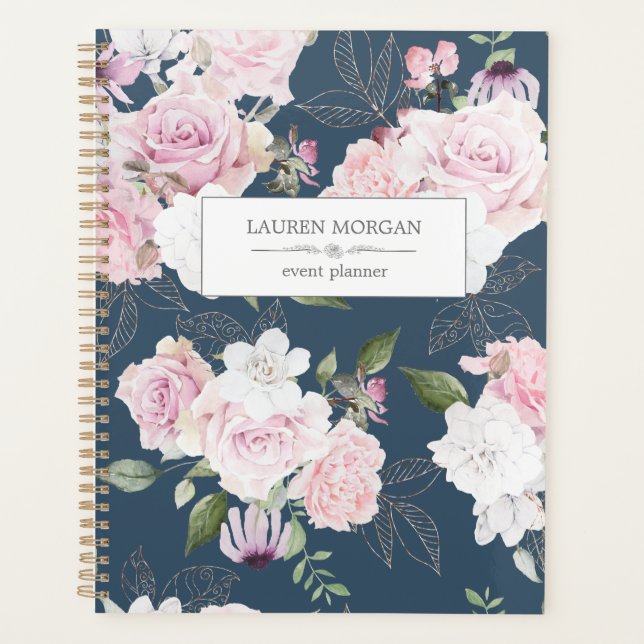 Bleu du jardin rose | Planificateur personnalisé (Devant)