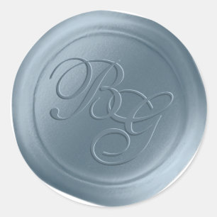 Bleu Dusté Calligraphie Monogramme Stickers de cir