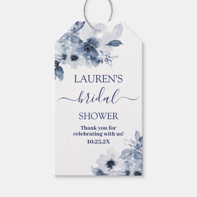 Bleu Dusty étiquettes cadeaux de douche (Devant)