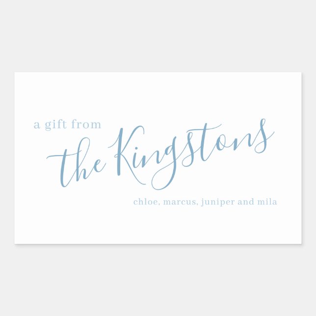 Bleu Dusty Nom de famille Script Sticker rectangul (Devant)