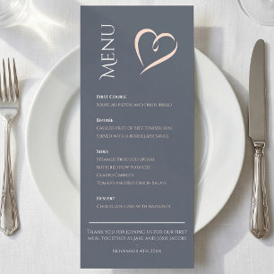 Bleu élégant moderne avec menu table de coeur rose