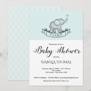 Bleu Eléphant Cute Baby shower Invitation