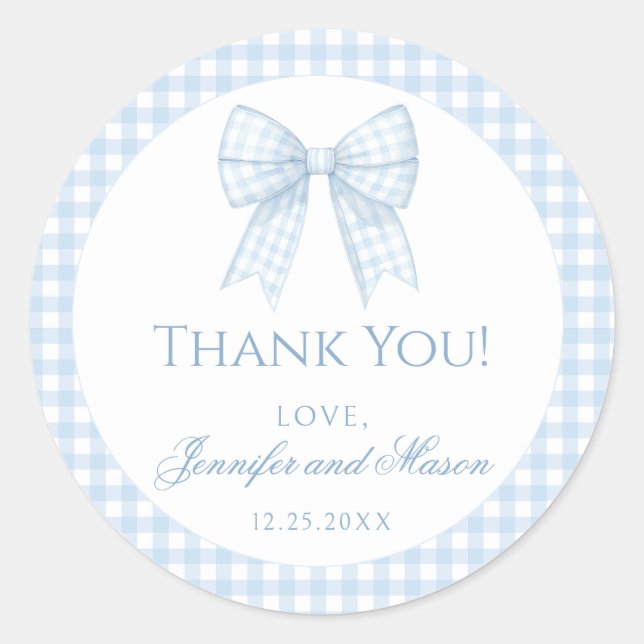 Bleu en vichy arc bébé garçon merci autocollants r (Devant)