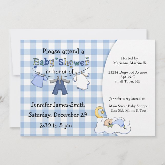 Bleu En vichy Baby Boy Shower Invitation (Devant)