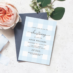 Bleu En vichy Christening Invitation