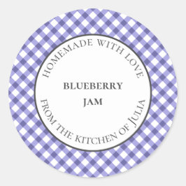 Bleu en vichy pot étiquettes pour cadeaux faits ma