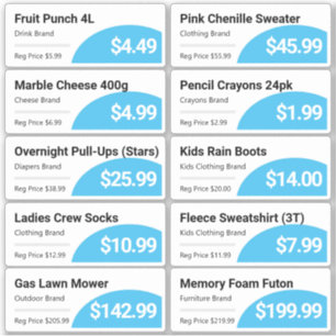 Bleu - Épicerie de détail - Étiquettes de prix