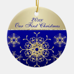 Bleu, ęr ornement de souvenir de Noël d'or