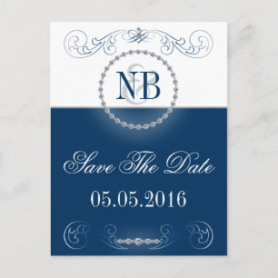 Bleu et argent Enregistrer la date cartes postales