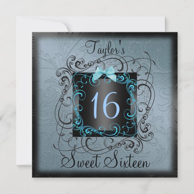 Bleu et Black Frame Sweet16 Invitation d'anniversa (Devant)
