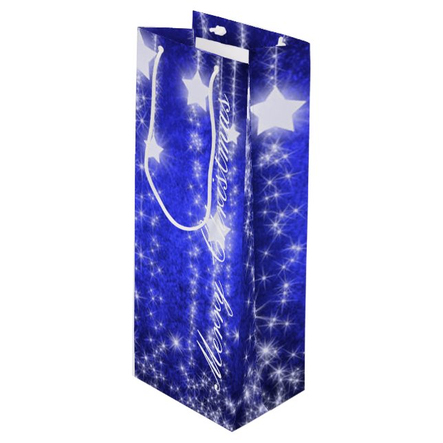 Bleu et blanc décroissant étoiles Vacances Vin Sac (Devant Angle)