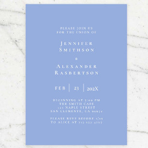 Bleu et blanc Elégant mariage Invitation