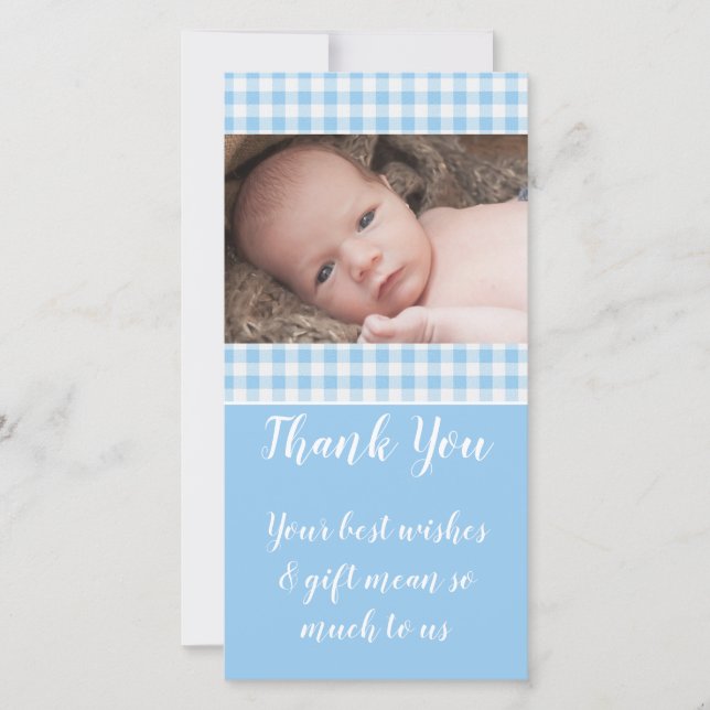 Bleu et blanc en vichy nouveau bébé merci photo (Devant)