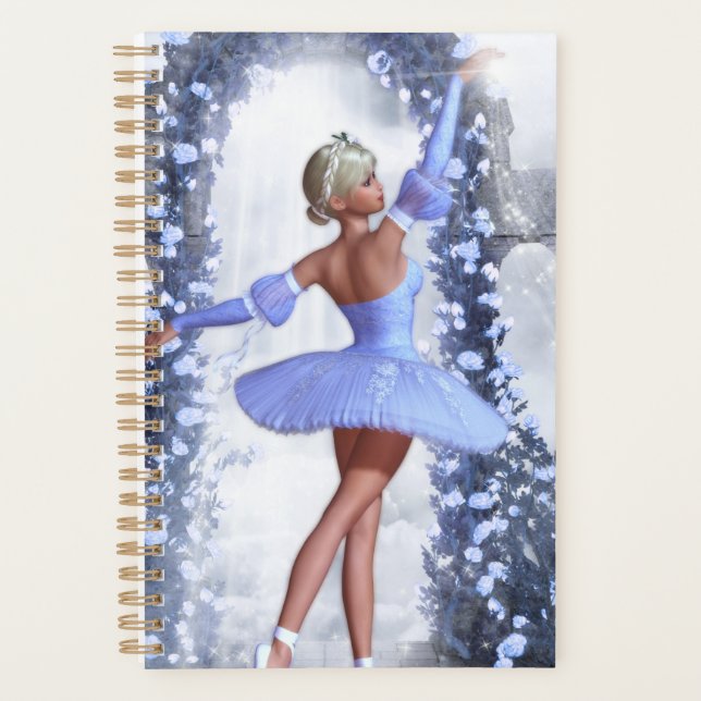 Bleu et blanc imaginaire ballerine avec fleurs ros (Devant)